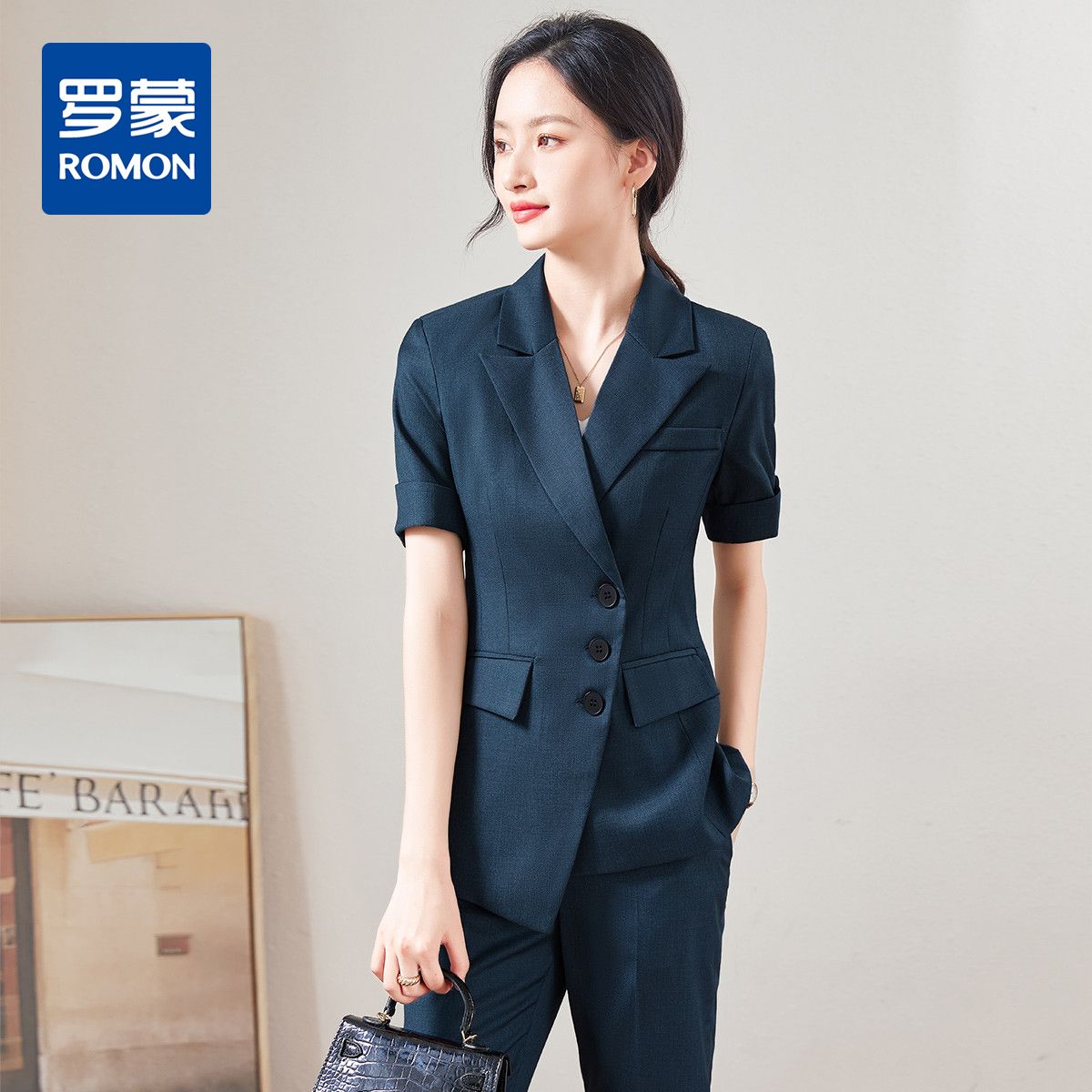 9373752.【西装+西裤】罗蒙夏季短袖西服套装女士修身显瘦商务通勤气质西服两件套