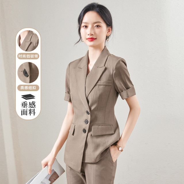 9373752.【西装+西裤】罗蒙夏季短袖西服套装女士修身显瘦商务通勤气质西服两件套