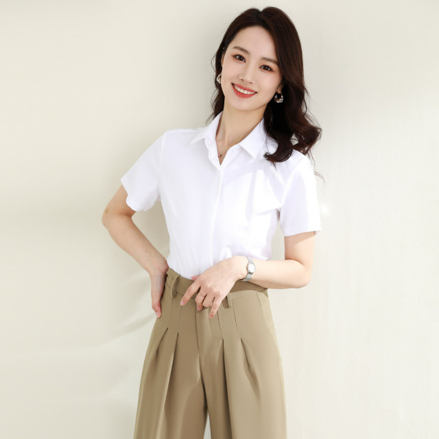 9373538.罗蒙夏季女装短袖衬衫女士修身显瘦商务正装通勤职业工装OL上班衬衣