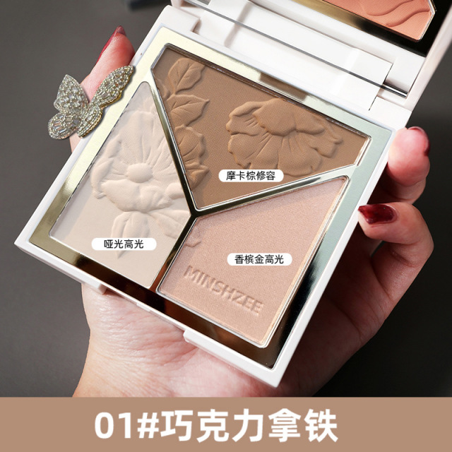 9379127.【热卖】MINSHZEE茗希芝高光修容盘闪粉哑光鼻影阴影腮红高光修容一体盘