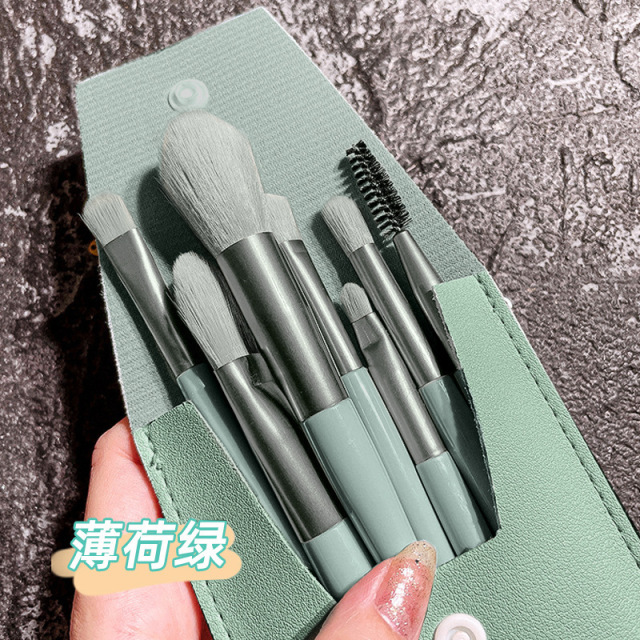 9379330.8支迷你化妆刷套装莫兰迪便携款彩妆刷软毛美妆工具刷子带皮包套