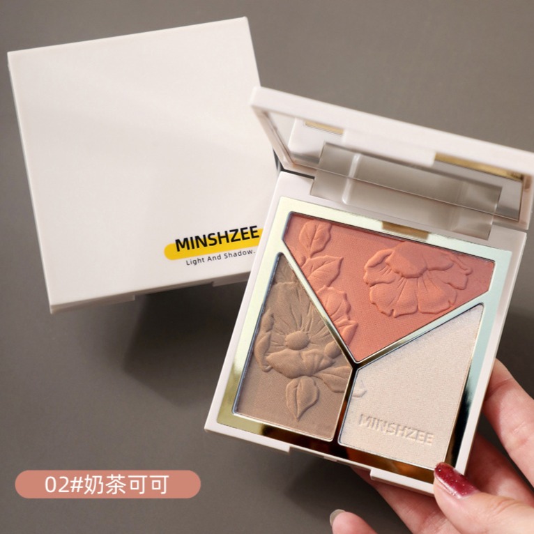 9387805.【热卖】MINSHZEE茗希芝高光修容盘闪粉哑光鼻影阴影腮红高光修容一体盘