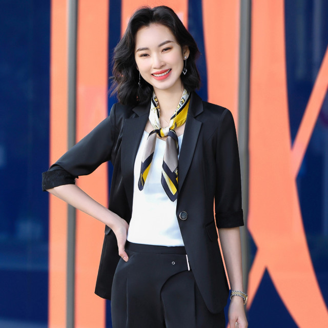 9453112.【蕾丝拼接】罗蒙短袖小西装外套女春夏薄款蕾丝镂空休闲单西服女开衫