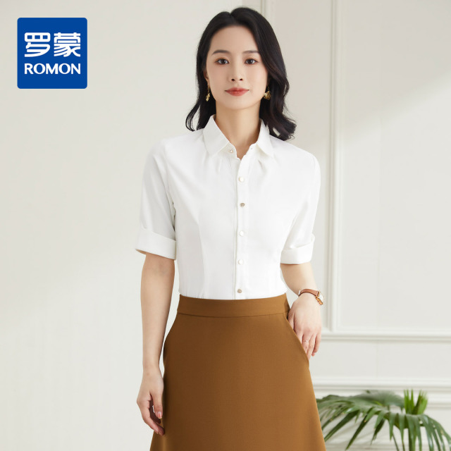 9457851.罗蒙夏季短袖衬衫女士时尚干练简单大方商务通勤百搭日常衬衣女