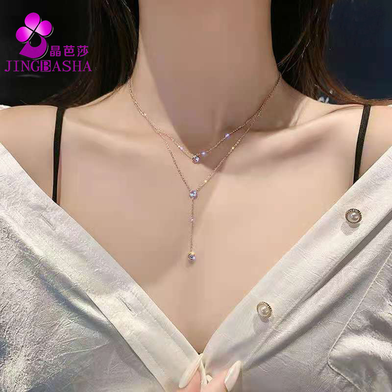 11501998.晶芭莎 性感流苏闪锆双层锁骨项链不掉色