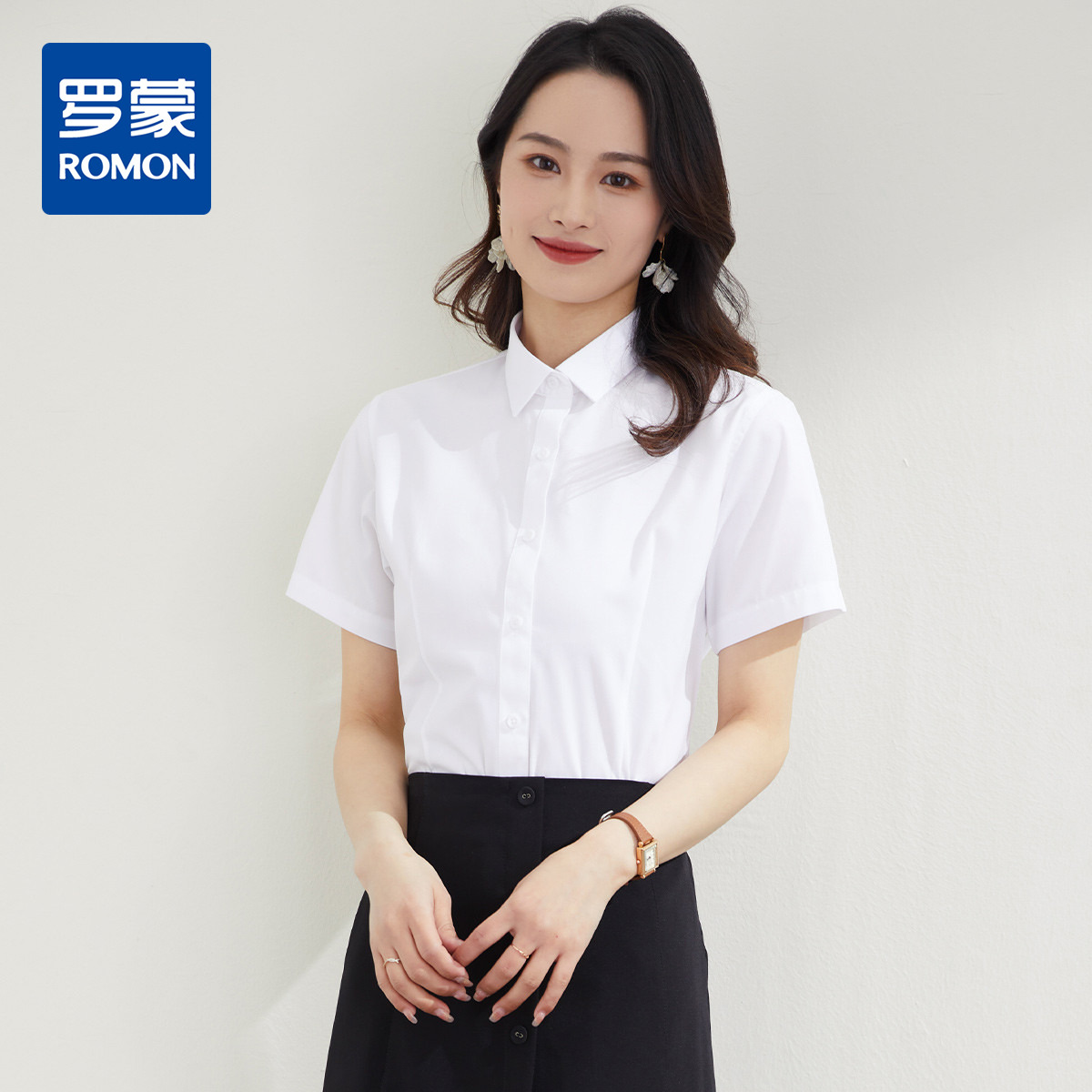 9458057.【60棉】罗蒙夏季女装短袖衬衫女士商务通勤时尚简约衬衫女