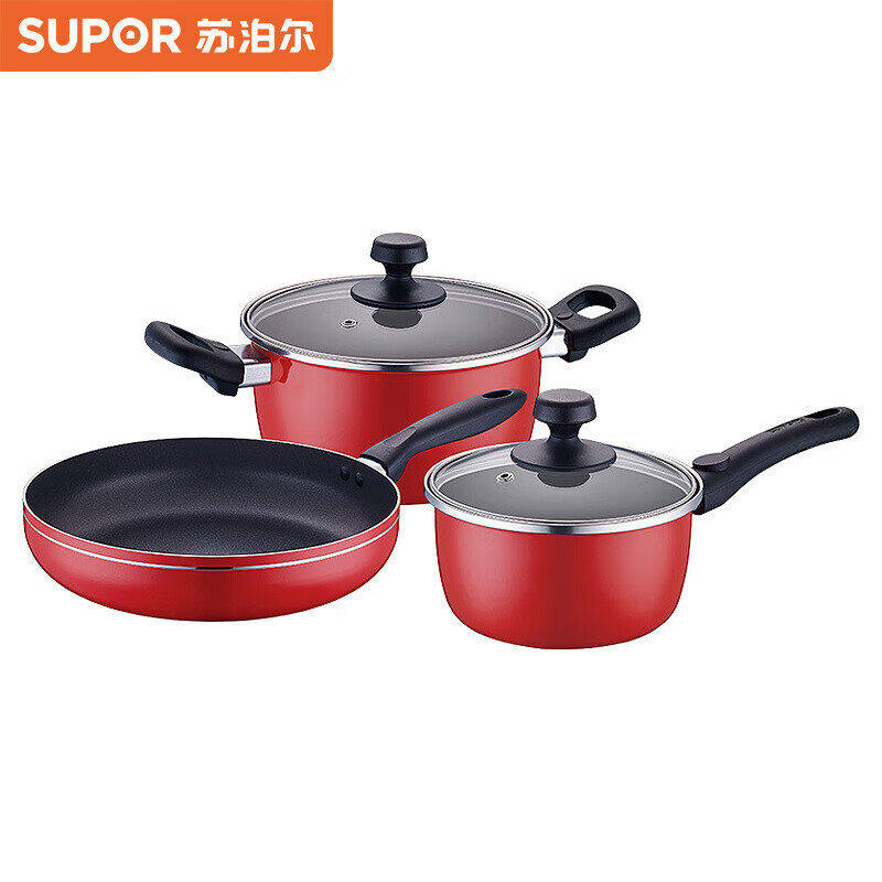 9465652.苏泊尔(SUPOR) 中国红组合套装 锅具套装 煎锅28cm+汤锅20cm+奶锅16cm【优选】
