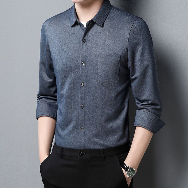 9474947.雄狮中老年人衬衫男长袖春秋40岁50爸爸秋装中年男士衬衣
