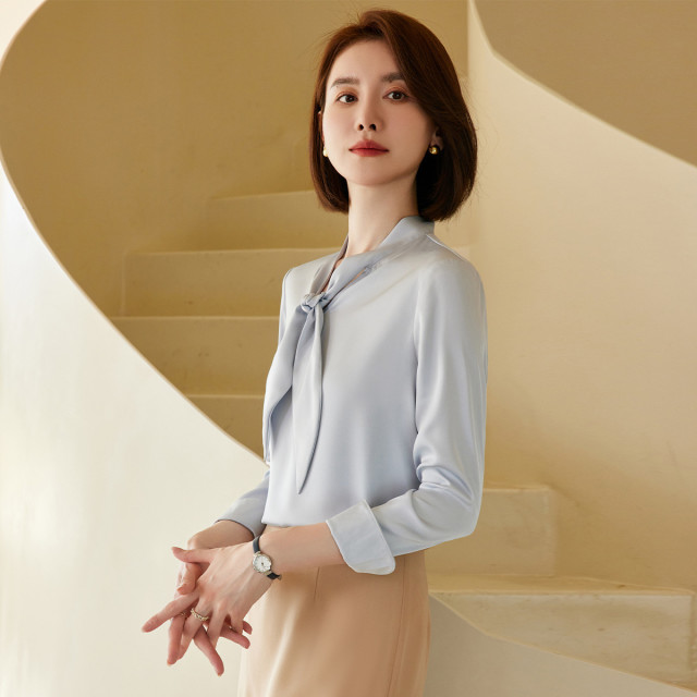 9495365.【气质系带领】罗蒙女士长袖衬衫休闲商务百搭通勤套头透气衬衫衬衣女