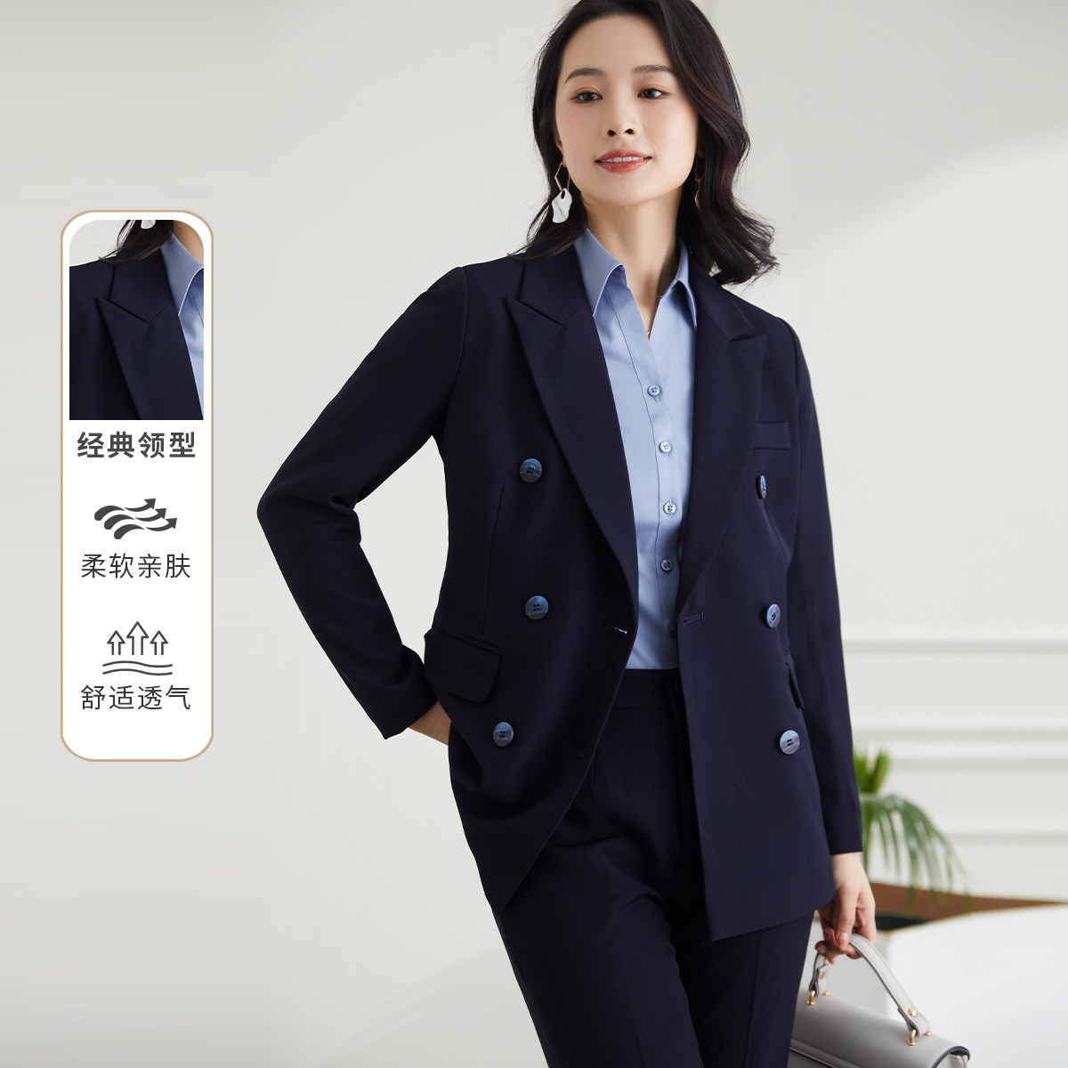 9494150.罗蒙商务通勤舒适挺括女式西服休闲上班单西职业干练百搭西装外套女