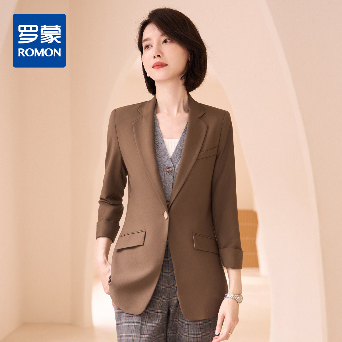 9497432.【时尚通勤】罗蒙女士西服休闲商务通勤简约气质日常百搭长袖单西外套女