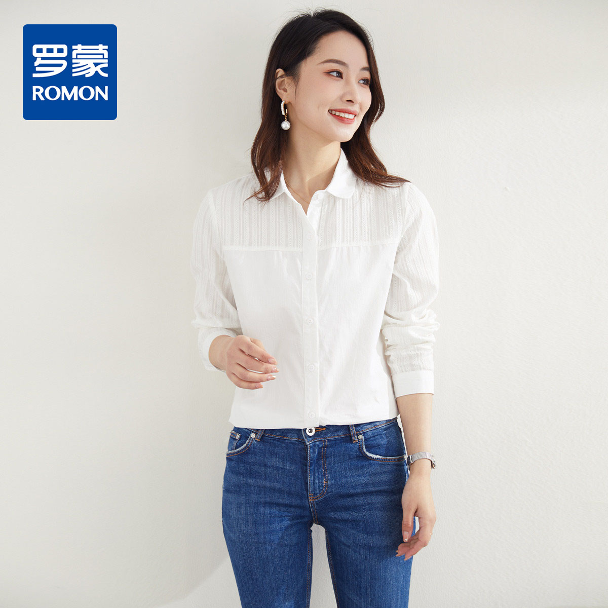 9500478.【100棉】罗蒙女士长袖衬衫优雅时尚简约大方时尚百搭衬衫女