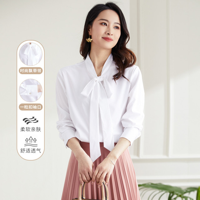 9501389.【气质飘带领】罗蒙女士长袖衬衫商务通勤简约百搭舒适衬衫女