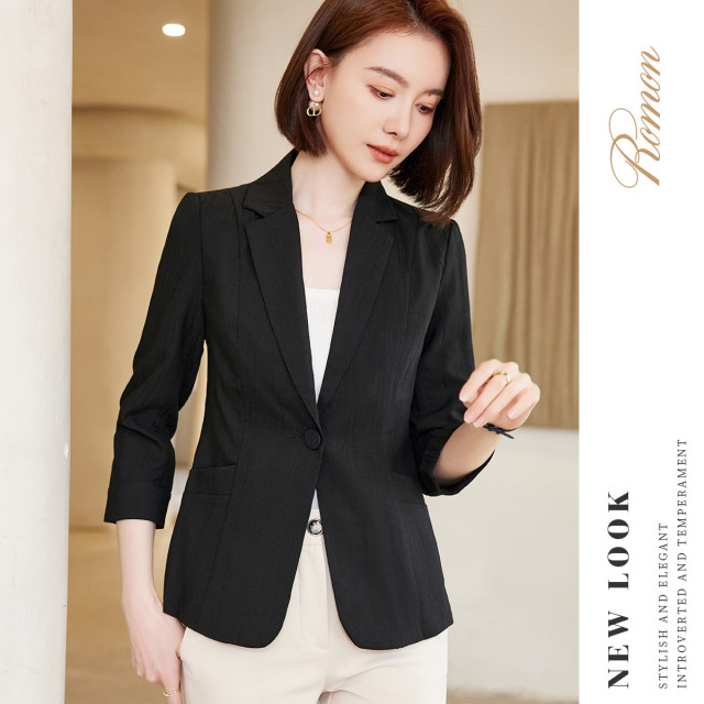 9508054.罗蒙春夏款女士西服九分袖单西商务通勤休闲百搭小西装外套女