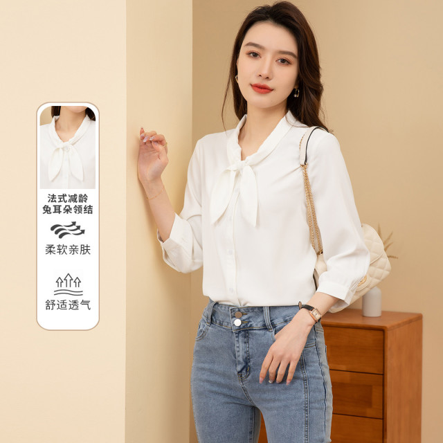 9507900.【兔耳朵领结】罗蒙女士长袖衬衫活泼简约大方百搭衬衫衬衣女