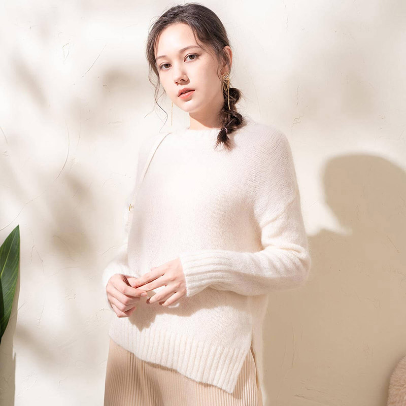 9515369.思诺芙德绵羊毛套头圆领修身短款女式针织衫