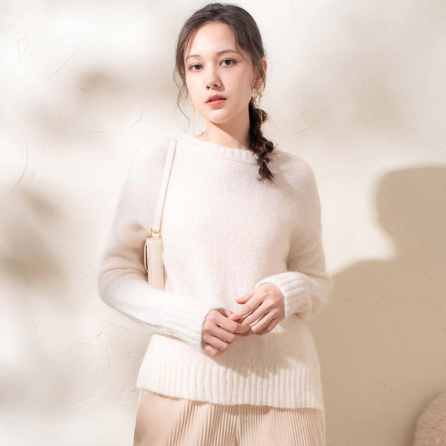 9515369.思诺芙德绵羊毛套头圆领修身短款女式针织衫