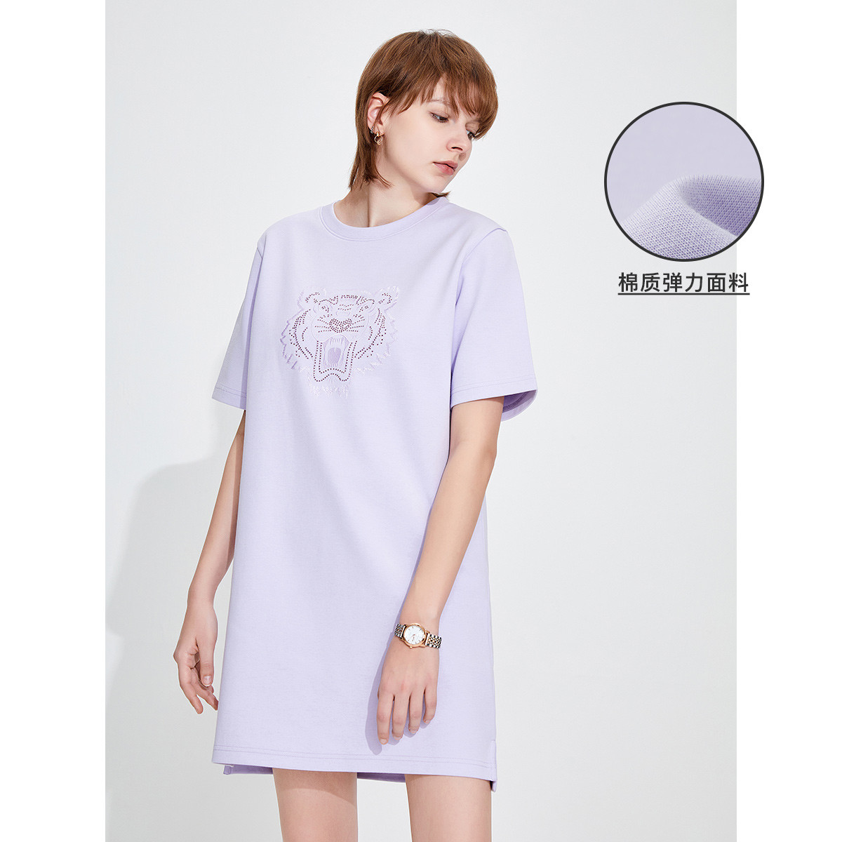 9517287.意大利小帆船 春夏老虎透气舒适圆领女士短袖T恤连衣裙