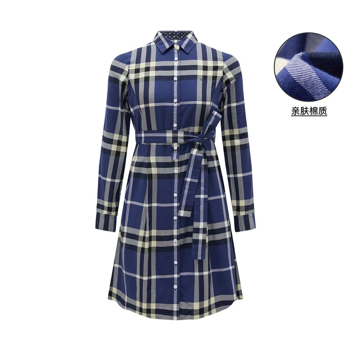 9516635.意大利小帆船 秋季休闲格纹优雅气质舒适女士连衣裙