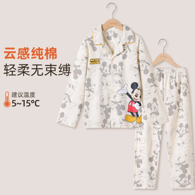 12075830.迪士尼秋季新款男童翻领开衫套装睡衣米奇印花两件套
