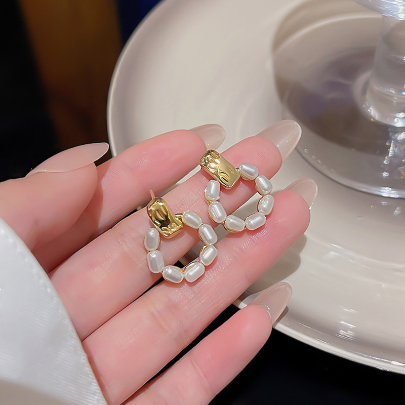 9978720.晶芭莎 法式复古几何形珍珠耳环女in潮轻奢小众百搭气质耳钉耳饰