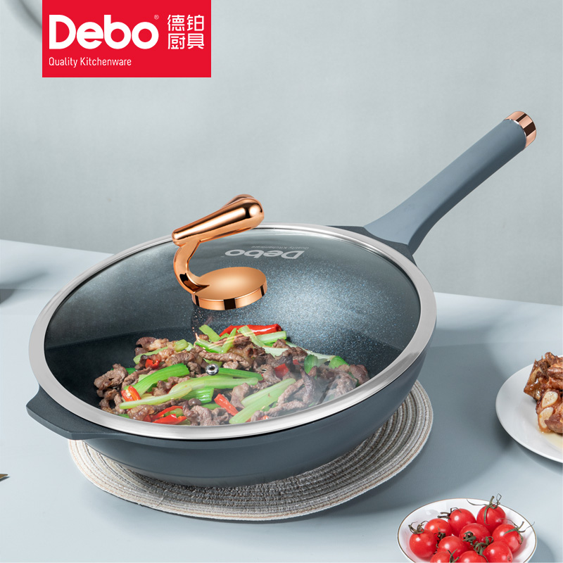 9533027.【2023新品】Debo德铂易洁不粘炒锅少油烟炒菜锅32cm煎锅燃气电磁炉通用