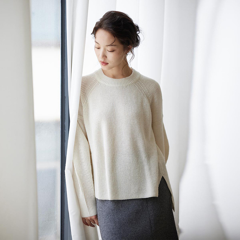 9541000.思诺芙德羊毛时尚百搭套头毛衣圆领宽松长袖女式针织衫