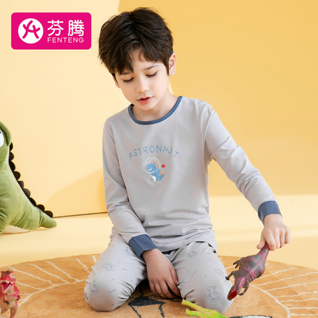 9564946.芬腾【舒适棉感】卡通印花弹力圆领儿童保暖内衣打底秋衣秋裤套装男童