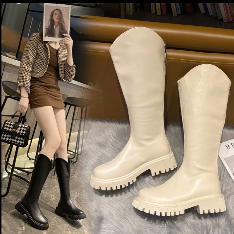 9606313.FANDEI高筒长靴不过膝女秋冬新款爆款厚底马丁靴增高骑士靴时尚显瘦显高(拍大一码)