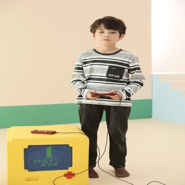 9633805.芬腾【云感全棉亲子装】早秋包边圆领条纹儿童套装家居服男童睡衣