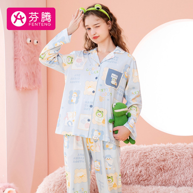 9655527.芬腾【立体卡通少女范】秋季萌趣翻领棉柔长袖家居服女士睡衣套装女