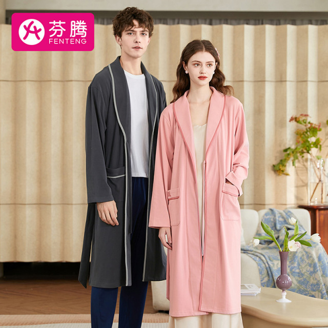 13365436.芬腾【仿棉舒绒睡袍】220g秋冬气质大翻领长袖家居服女士睡袍-