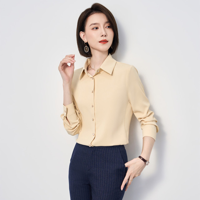 9708274.罗蒙春秋女装长袖衬衫女士经典款小翻领商务通勤百搭纯色衬衣女