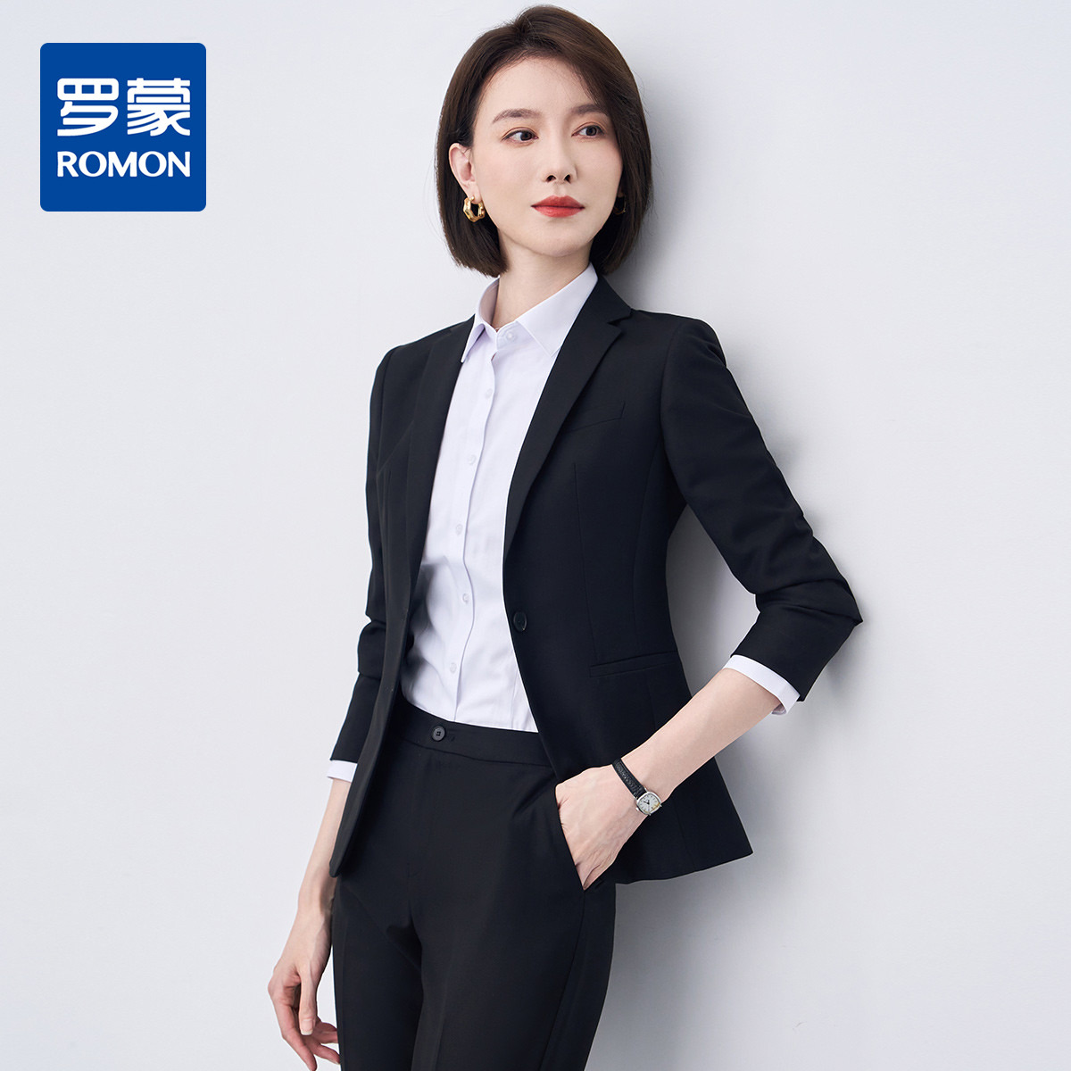 9711611.【上衣+裤子】罗蒙春秋款女士西服套装职业正装商务通勤修身西装两件套