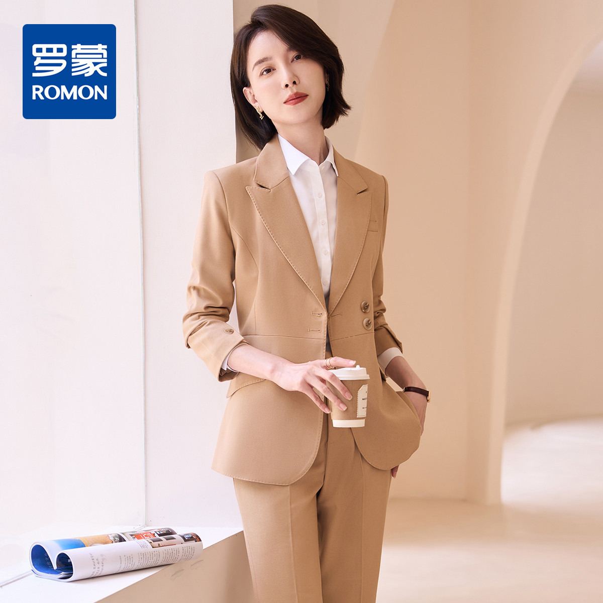 9712395.【上衣+裤子】,罗蒙春秋款百搭款西服套装女士正装商务通勤修身显瘦气质西装