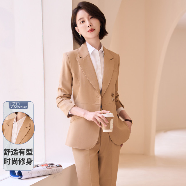 9712395.【上衣+裤子】，罗蒙春秋款百搭款西服套装女士正装商务通勤修身显瘦气质西装
