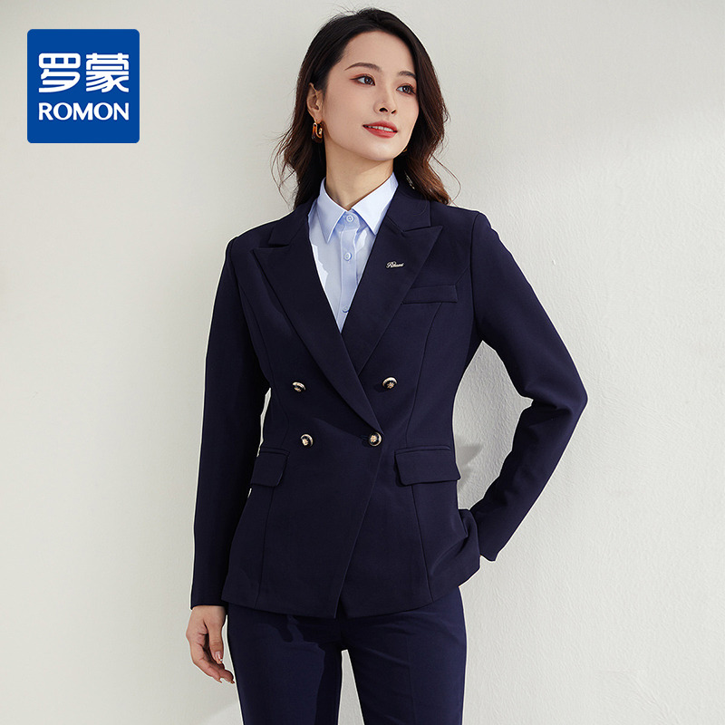 9710709.【上衣+裤子】罗蒙春秋款女士套装时尚优雅通勤舒适西服套装两件套女