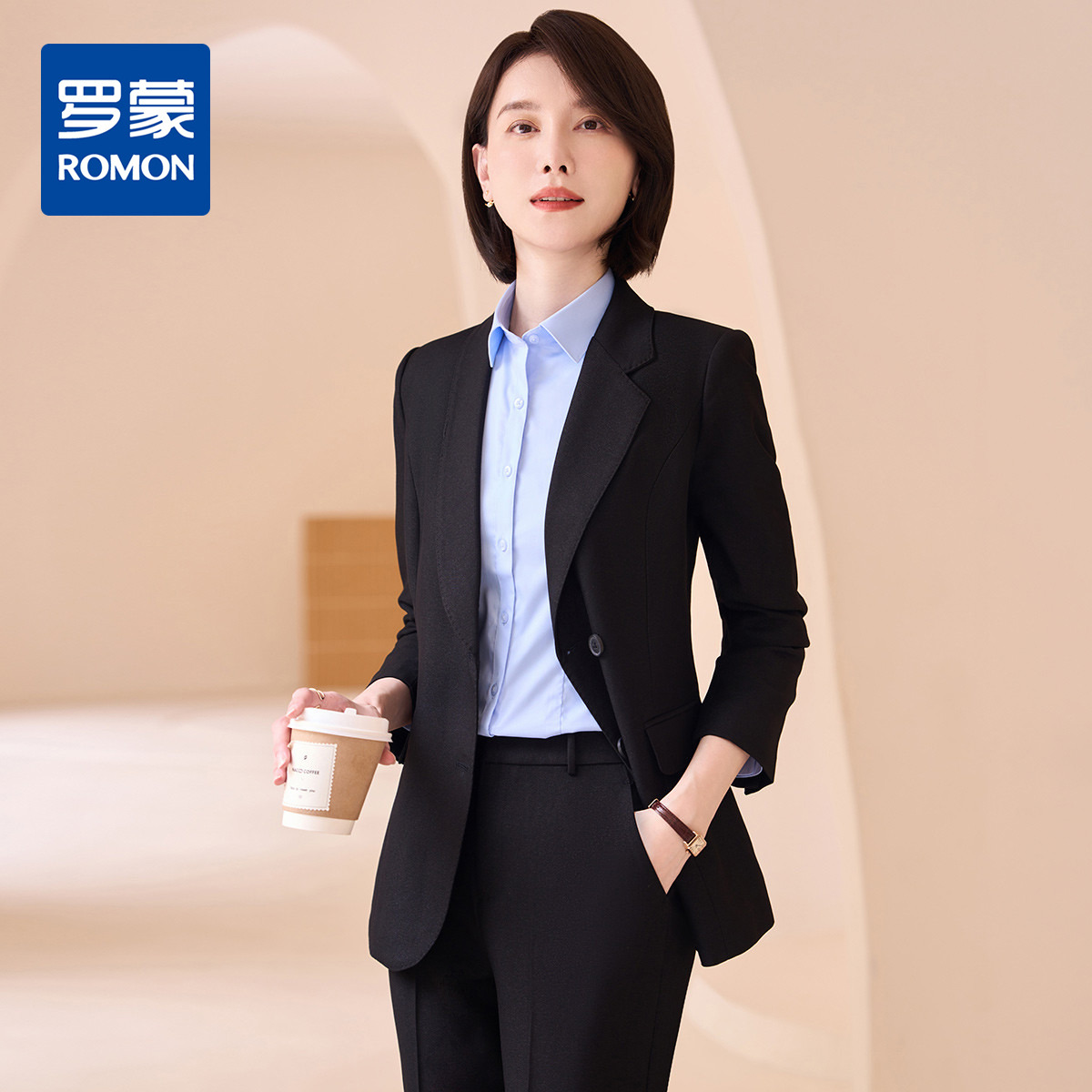 9712292.【上衣+裤子】罗蒙春秋季西服套装女士商务通勤百搭修身显瘦职业西装女