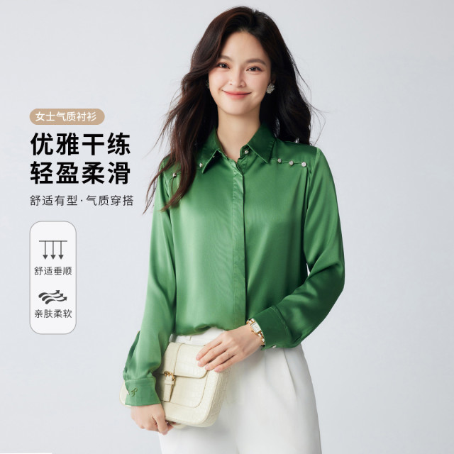 9740816.【简约商务】罗蒙春秋款女士长袖衬衫气质优雅百搭通勤知性长袖衬衫女