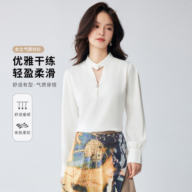9741076.【简约大方】罗蒙春秋款女式长袖衬衫亲肤柔软百搭舒适优雅长袖衬衫女