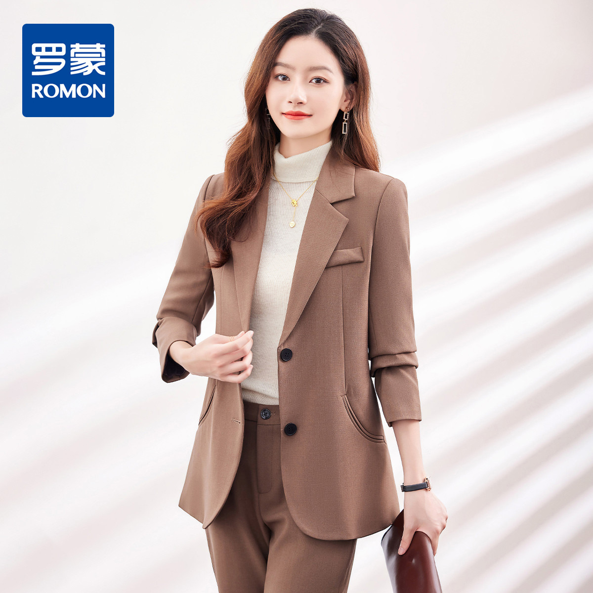 9743179.【上衣+裤子】罗蒙女式套装简约舒适百搭通勤西服套装两件套女