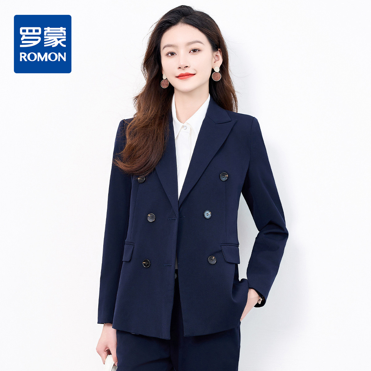 9743053.【上衣+裤子】罗蒙女式套装职场必备简约百搭商务时尚西服两件套女