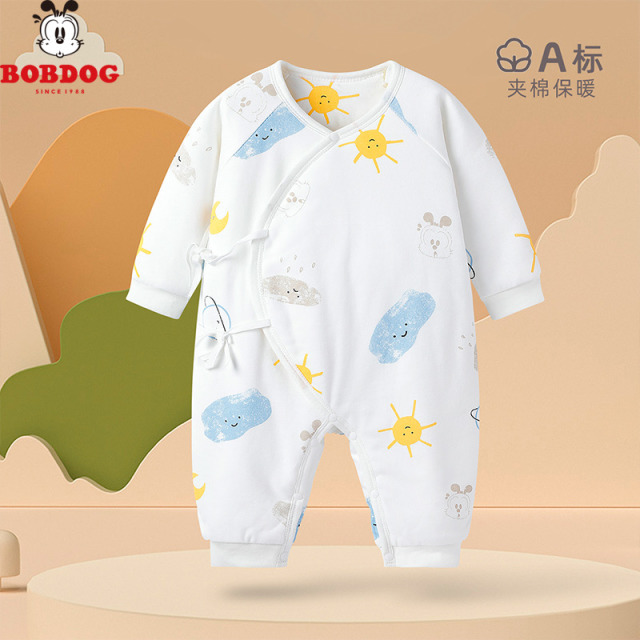 13667727.巴布豆【A类纯棉】秋冬新款婴幼儿爬爬服系带款纯棉夹棉长袖连体衣