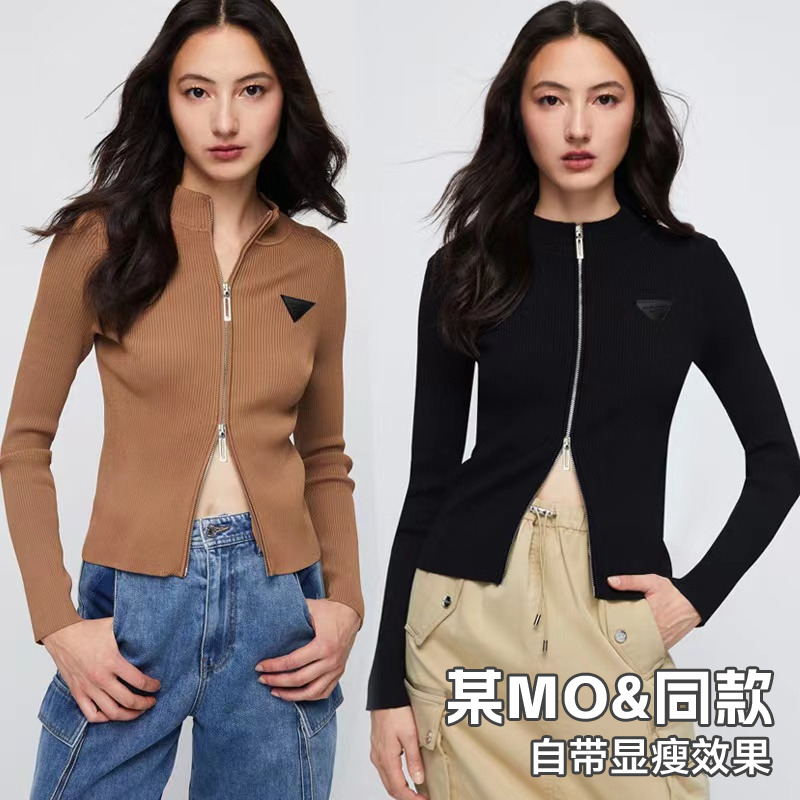 11034758.【某mo&同款】FEIMI冬季显瘦双拉链毛衣开衫