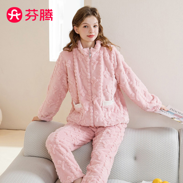 13409737.芬腾【双面舒棉绒可外穿】330g秋冬立领厚实暖绒家居服套装女睡衣