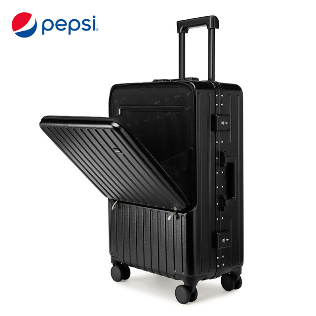 9904109.【新品推荐】Pepsi百事 潮流商务学生铝框前开盖多功能大容量万向轮密码旅行箱拉杆箱