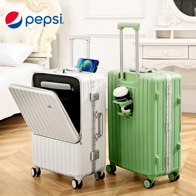 9904109.【新品推荐】Pepsi百事 潮流商务学生铝框前开盖多功能大容量万向轮密码旅行箱拉杆箱