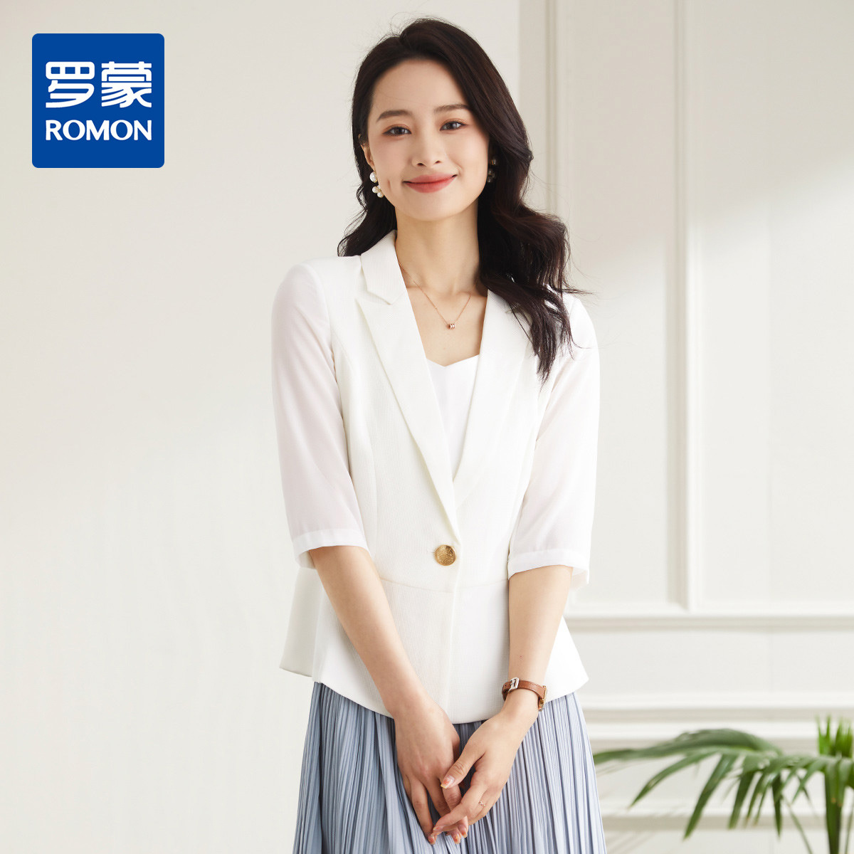 9912915.罗蒙夏季女装轻薄透气小西装外套女士商务休闲通勤百搭修身单西服上衣