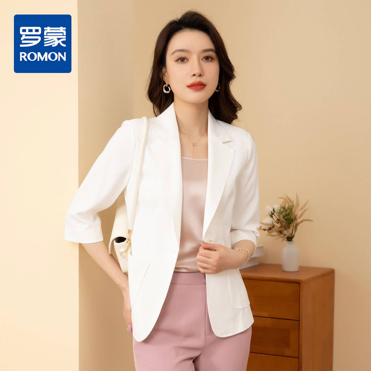 9912618.【百搭休闲】罗蒙女式西服商务通勤时尚大方舒适七分袖单西女