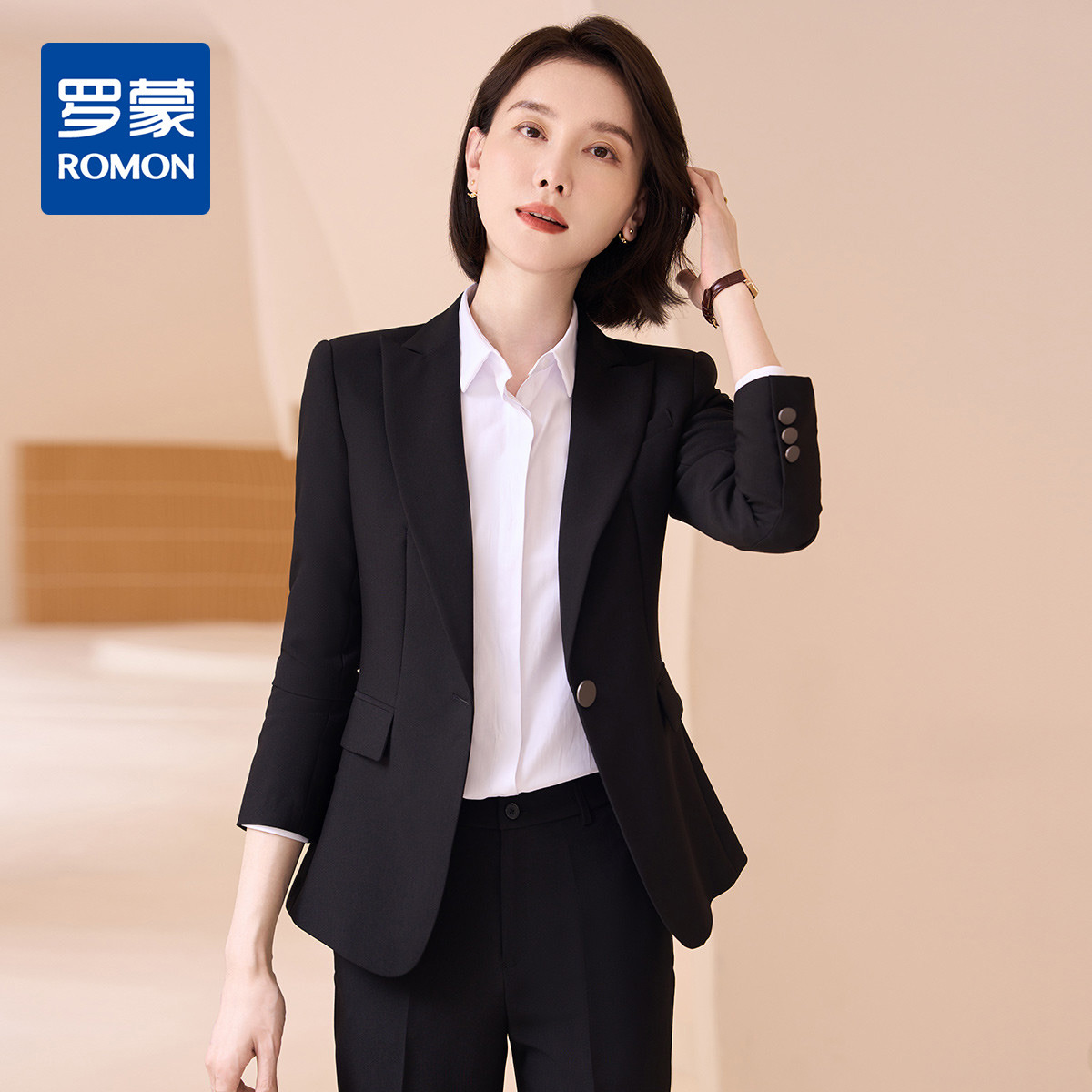 9912753.【西装+西裤】罗蒙百搭女士西服套装商务通勤职业正装修身两件套女
